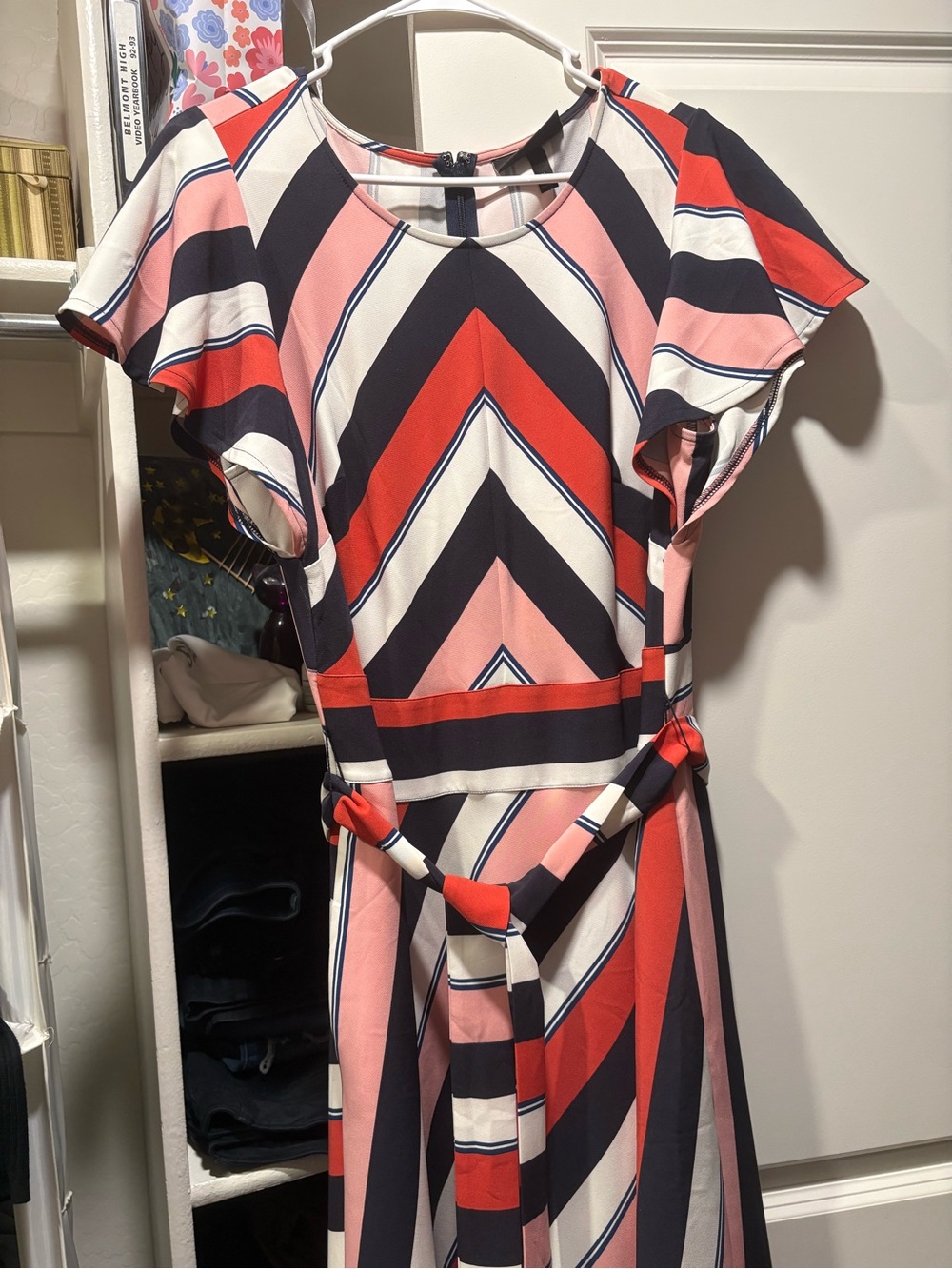 Lane Bryant Chevron-Stripe Midi Dress in Coral, Navy & Pink